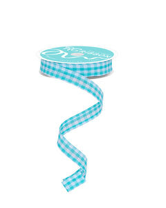 5/8"X10Yd Gingham Check Turquoise/White