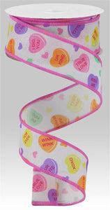 1.5"X10Yd Conversation Hearts On Royal White/Multi