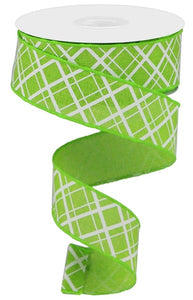 1.5"X10Yd Thick/Thin Diagonal Check Lime/White