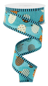 1.5"X10Yd Pumpkins On Royal/Stripe Lt Teal/Brown/Org/Cream