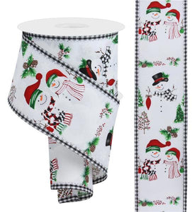 2.5"X10Yd Snowman W/Ornaments/Gingham White/Red/Grn/Blk/Wht