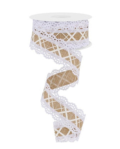 1.5"X10Yd Line Check/Lace Lt Beige/White