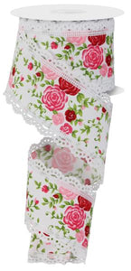 2.5"X10Yd Mini Roses/Lace White/Pink/Red/Green