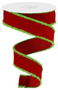 1.5"X10Yd Velvet W/Drift Red/Lime Green