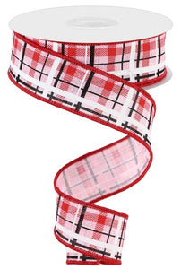 1.5"X10Yd Printed Plaid/Check Royal Pink/Red/Black/White