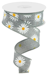 1.5"X10Yd Daisy On Royal New Gry/Wht/Ylw/Org