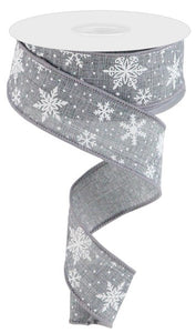 1.5"X10Yd Mini Snowflake On Royal New Grey/White