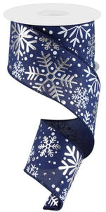 2.5"X10Yd Multi Snowflakes Navy Blue/Silver