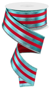 1.5"X10Yd Metallic Vertical Stripes Red/Ice Blue