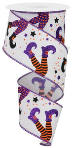 2.5"X10Yd Witch Legs On Diagonal White/Purple/Orange/Black