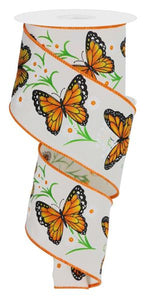 2.5"X10Yd Monarch Butterfly W/Daisies Ivry/Dk Org/Ylw/Grn/Wht