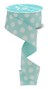 1.5"X10Yd Polka Dots Ice Blue/White