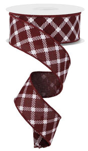 1.5"X10Yd Diamnd Check/Faux Royal Burlap Burgundy/White