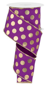 2.5"X10Yd Metallic Polka Dots Purple/Gold