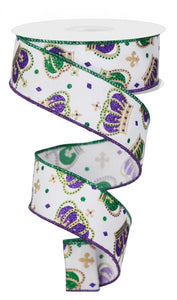 1.5"X10Yd Crowns White/Mardi Gras