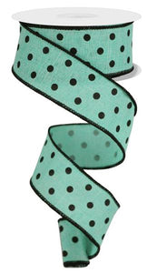 1.5"X10Yd Small Polka Dot Dark Mint/Black