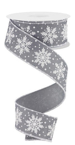 1.5"X10Yd Snowflakes Lt Grey/White