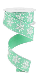 1.5"X10Yd Snowflakes Mint/White