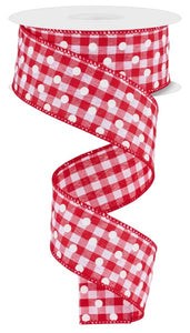 1.5"X10Yd Small Polka Dots/Gingham Check Red/White