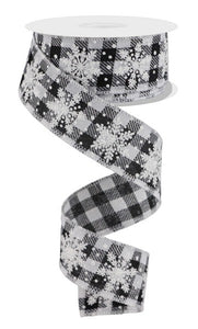 1.5"X10Yd Snowflakes On Woven Black/White