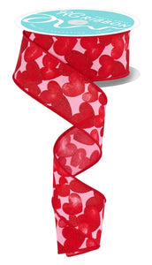 1.5"X10Yd Multi Hearts On Pg Fabric Pink/Red