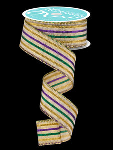 1.5"X10Yd Woven Stripe Mardi Gras