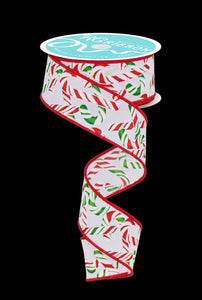 1.5"X10Yd Glitter Candy Canes White/Red/Green