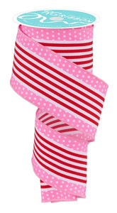 2.5"X10Yd Vertical Strpe/Polka Dot Edge White/Red/Pink