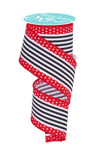 2.5"X10Yd Vertical Strpe/Polka Dot Edge White/Black/Red