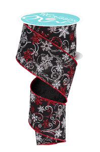 2.5"X10Yd Snowflakes/Swirls Black/White/Red/Silver