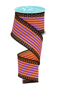 2.5"X10Yd Vertical Stripe/Polka Dot Edge Orange/Purple/Black