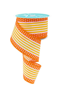 2.5"X10Yd Vertical Stripe/Polka Dot Edge White/Orange/Yellow