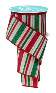 2.5"X10Yd Horizontal Stripe Cream/Red/Emrld/Gold
