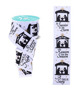 2.5"X10Yd Nativity Scene White/Black/Gold