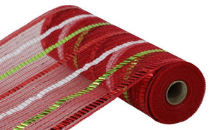 10.5"X10Yd Xl Wide Foil Stripe Mesh Red/White/Lime