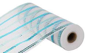 10.5"X10Yd Xl Wide Foil Stripe Mesh White/Ice Blue/Turquoise