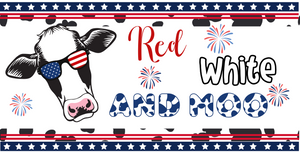 Red, White and Moo Cow 12x6" Metal Sign