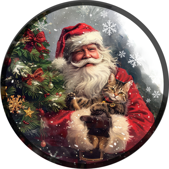 Santa and Cat  Metal Sign (Choose size)