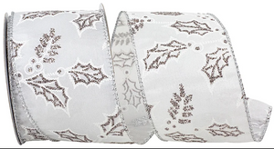 2.5" Holly Silver Glittered Satin Iridescent