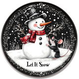 Wonderland Snowman & Mouse Metal Wreath Sign