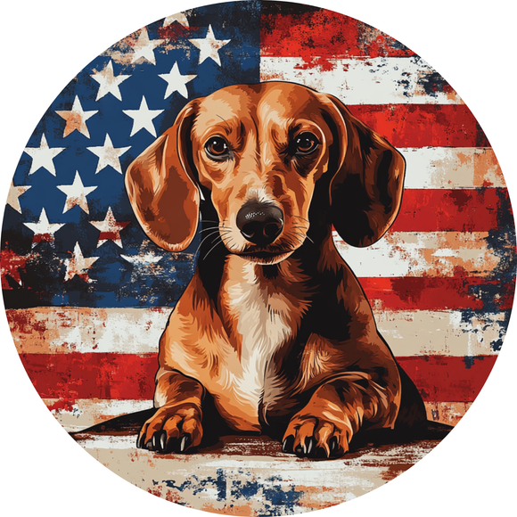 Stars and Stripes Dachshund - Patriotic Pet Metal Wreath Sign (Choose Size)