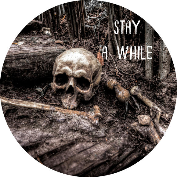 Stay Awhile Eerie Halloween Metal Sign (Choose size)