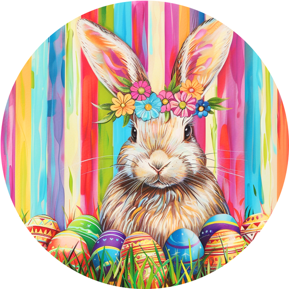 Vibrant Easter Bunny Metal Wreath Sign (Choose Size)