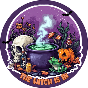 The Witch Is In Cauldron Metal Sign (Choose Size)