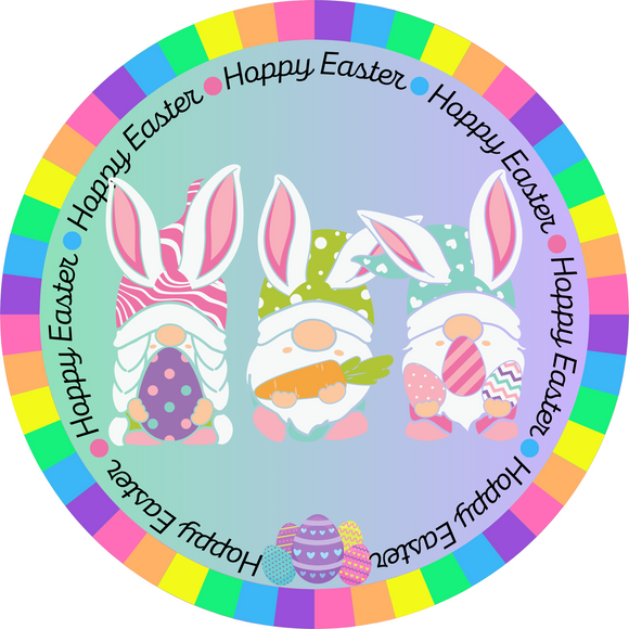 Hoppy Easter Gnomes Round Metal Sign (Choose Size)