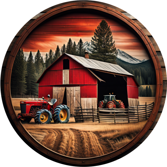 Country Side Barn & Tractor Wreath Sign (Choose Size)