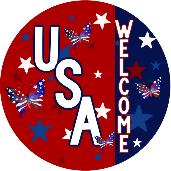 Patriotic Butterfly Welcome Sign (Choose Size)