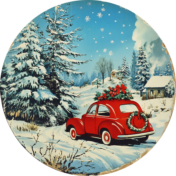 Vintage Christmas Drive Metal Sign (Choose Size)