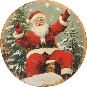 Vintage Santa on a Chimney Metal Sign (Choose Size)