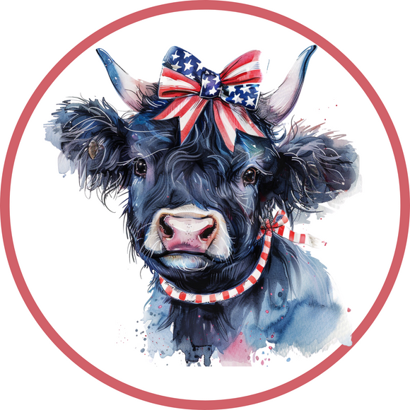 Watercolor Patriotic Cow Metal Sign (Choose size)